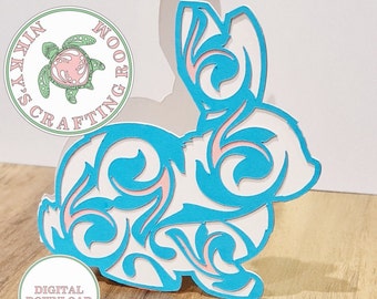 Mall för påskhare och kaninkort och kuvert SVG, digital nedladdning för Cricut-skärmaskiner, kort för tjej, kommersiell licens ingår