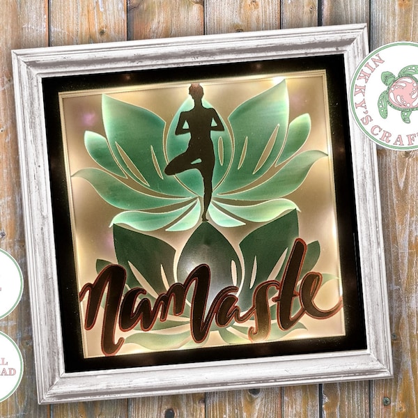 Yoga Namaste 3D Shadow Box svg,Light Box Template,Digital Download,Yoga studio,Cricut,Sillhouette,DIY papercut,png,dxf,jpg,Commercial Use