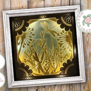 Dragonfly 3d shadow box svg, download digitale per macchine da taglio cricut, modello Light box, regalo per gli amanti della natura