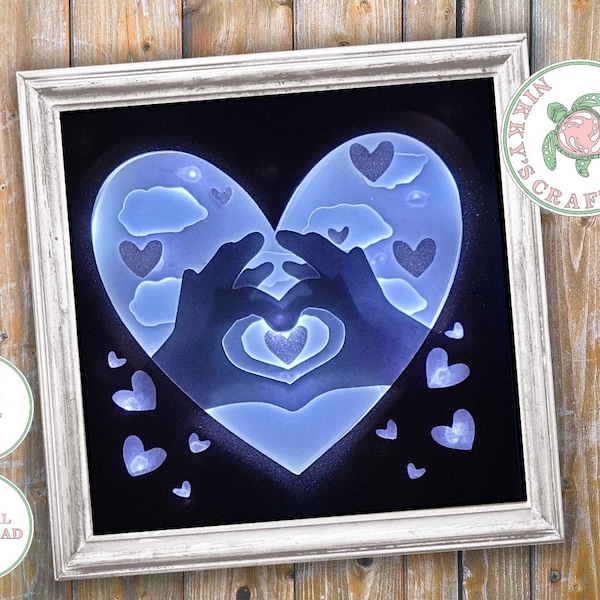 Love heart hand gesture,3D Shadow Box svg,Light Box Template,Digital,Cricut cut file,DIY paper cut,Wedding gift,Engagement,floating hearts