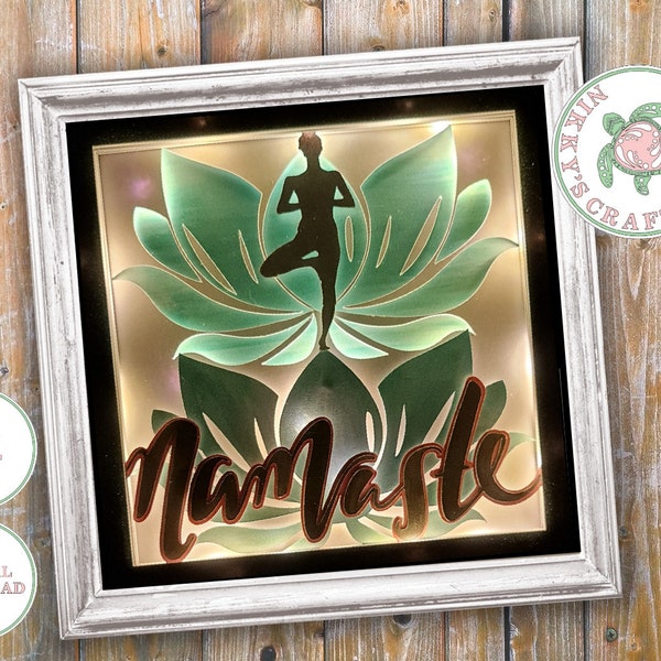 Yoga Namaste 3D Shadow Box svg,Light Box Template,Digital Download,Cricut,Silhouette,Meditation room,Yoga studio,Commercial Use