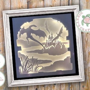 Dragon 3D Shadow Box svg, modelo de caixa de luz, download digital para Cricut, corte de papel DIY, aniversário de meninos, uso comercial