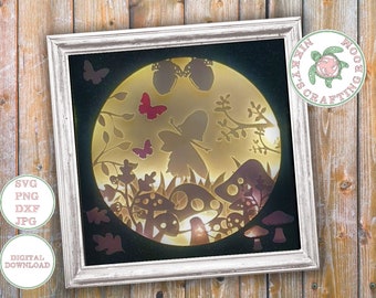 Woodland fairy, 3D shadow box SVG, light box template, digital download for Cricut, nursery decor, paper cut file with commercial licence