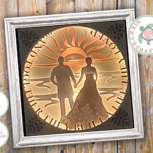 Casamento na praia, caixa de sombra 3D SVG, modelo de caixa de luz, corte de papel DIY, download digital, arquivo de corte Cricut, presente de casamento, uso comercial