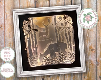 Woodland fallow deer,3D Shadow Box svg, Light Box Template, Digital Download, Cricut cut file, Stag DIY paper cut, Commercial Use included