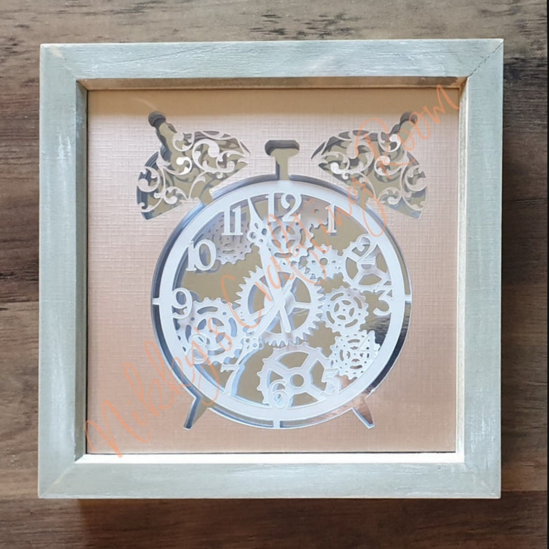 Vintage väckarklocka skugglåda SVG, Cricut ljuslåda mall (digital nedladdning) Cricut cut-fil bild 3