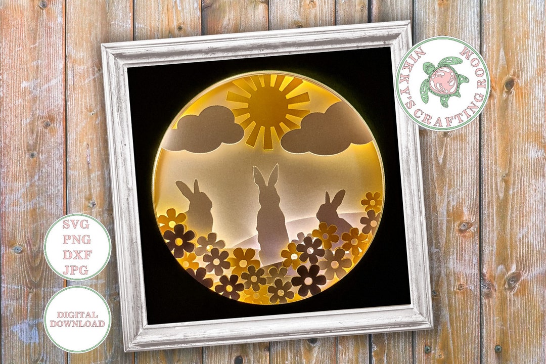 Easter Bunny Rabbit 3D Shadow Box Svg, Light Box Template, Digital ...