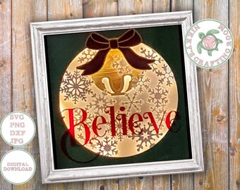 Believe, 3D-skugglåda svg, digital nedladdning, ljuslåda mall, diy, Cricut, silhuett, juldekoration, svg png dxf jpg, kommersiellt bruk