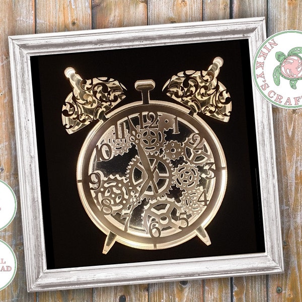 Vintage alarm clock, 3d shadow box SVG, light box template, digital download for Cricut, commercial use svg, childhood memories Vintage alarm clock, 3d shadow box SVG, light box template, digital download for Cricut, commercial use svg, childhood memories