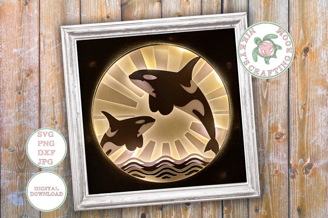 Orca Whale 3D Shadow Box Svg, Light Box Template, Digital Download for ...