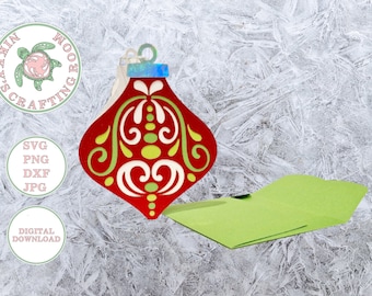 3D Christmas bauble card and envelope svg, Cricut download, Christmas decoration cut file,, layered design