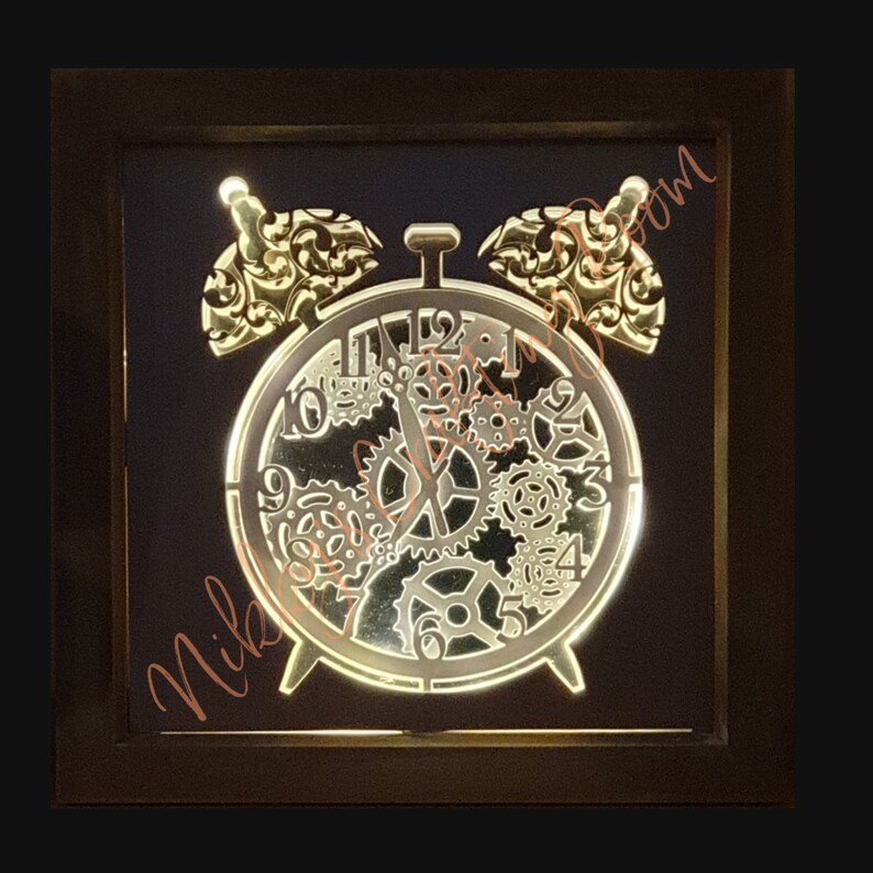 Vintage väckarklocka skugglåda SVG, Cricut ljuslåda mall (digital nedladdning) Cricut cut-fil bild 4