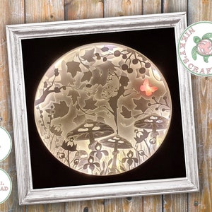 Woodland flower fairy garden 3D shadow box svg. Light box template. Cricut digital cut file. Girls bedroom picture. Commercial use included