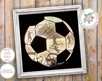 Womens Football Gift. Soccer Game Ball and Players. 3D Digital Download for Cricut, SVG Files. Shadowbox/Lightbox Sports gift.
