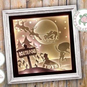 Navidad Polo Norte,santas sleigh 3D Shadow Box svg,Light Box Template,Digital.,Cricut cut file,Santas sleigh,light up picture,Commercial