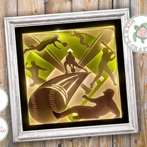 Baseball 3D Shadow Box svg, modelo de caixa de luz, download digital, Cricut, silhueta, corte de papel, artesanato de cartão, fã de esportes, png dxf, uso comercial