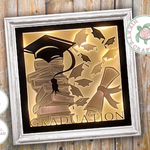 Afstuderen, 3D Shadow Box svg, Light Box Template, DIY papier knippen, Digitaal, College grad, Universitair afgestudeerd geschenk, Cricut bestand, Commercieel gebruik