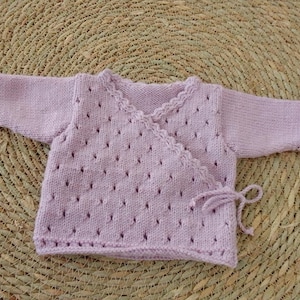 Baby wool wrapover 3 months, baby cardigan, baby wool cardigan, hand knitted