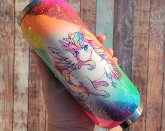 Rainbow kids cups, unicorn rainbow water bottle, rainbow glitter, gift for girl, sparkly rainbow unicorn
