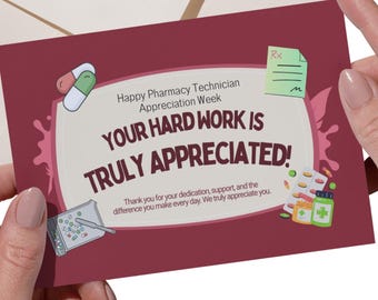 Pharmacy Tech Appreciation Card, Postcard, Card for RX Technician, Pharmacist appreciation postcard