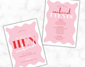 Wavy Pink Hen Party Invitation Set | Editable Canva Template