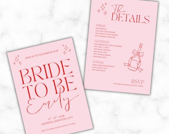 Editable Hen Party Invitation & Itinerary – Pink and Red (Digital)