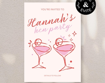 Pink Cocktail Hen Party Invitation Template | Canva Itinerary (Digital Download)