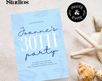 Blue Shell Birthday Invitation – Canva Template – Printable and Mobile-Friendly Versions – Editable & Instant Download