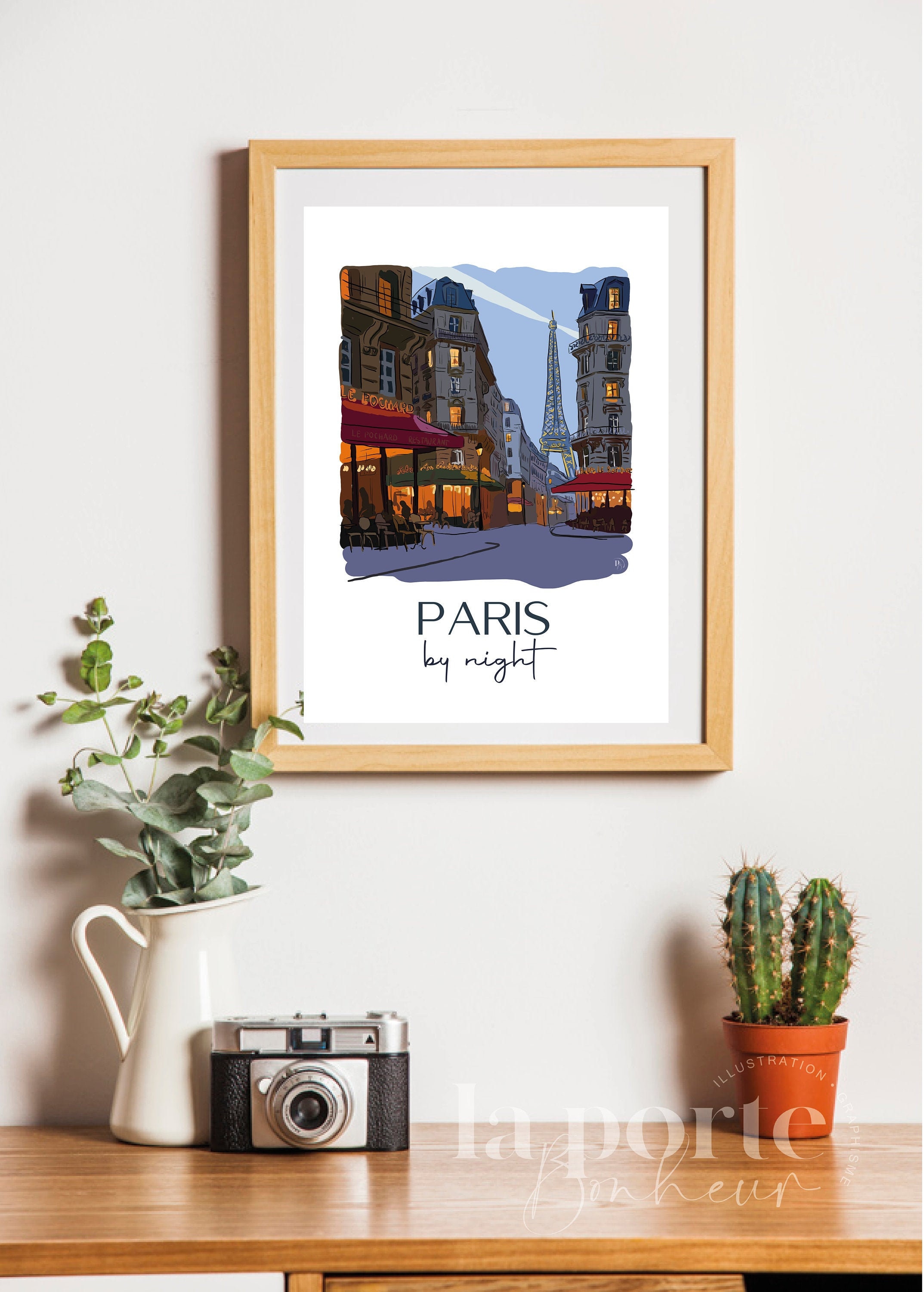 Affiche Poster Décoration Murale Papier Style Croquis Paris Nuit France Tour Eiffel Minimaliste Dess