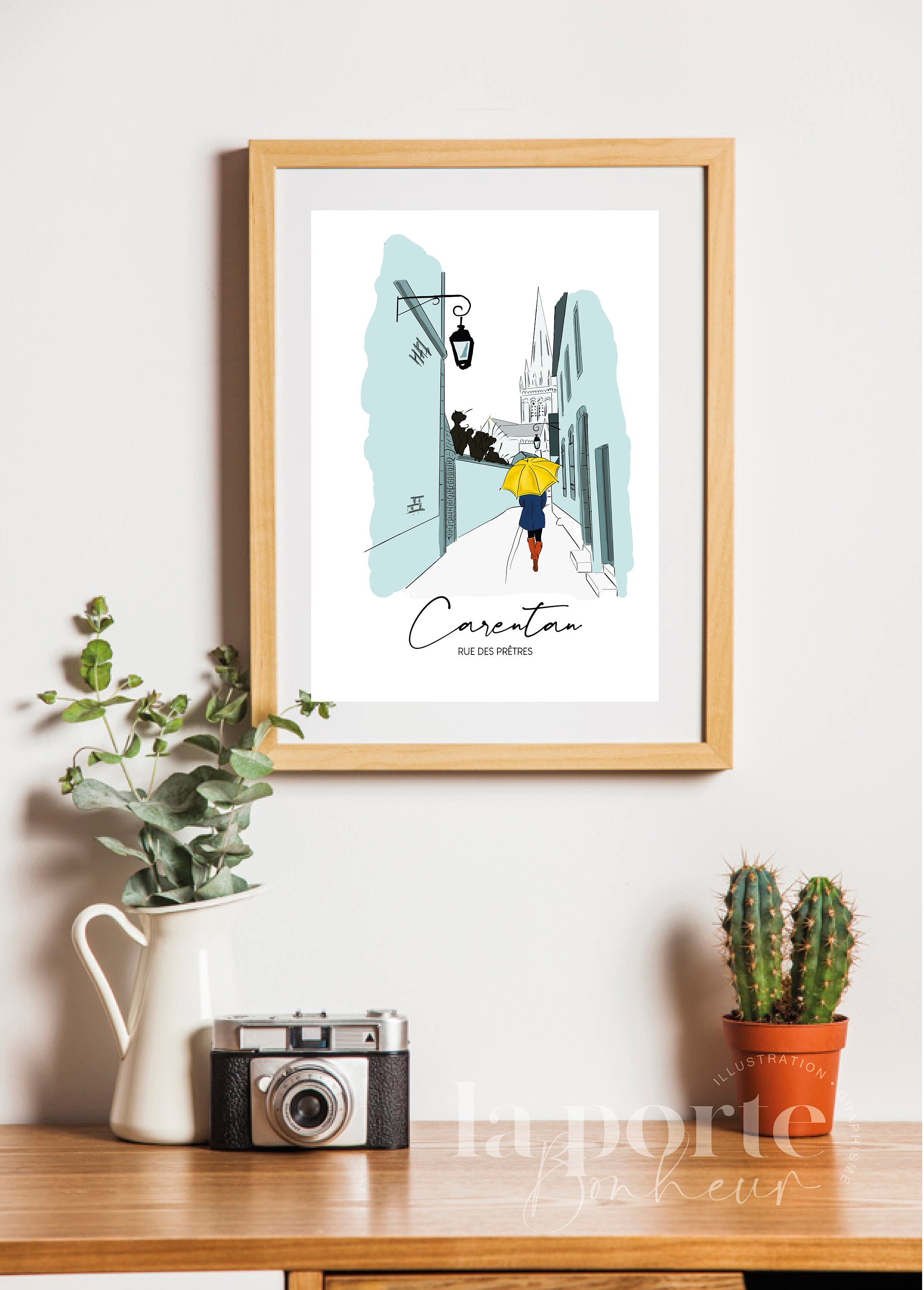 Affiche Poster Décoration Murale Papier Style Croquis Carentan Normandie Hiver Minimaliste Dessin Pl