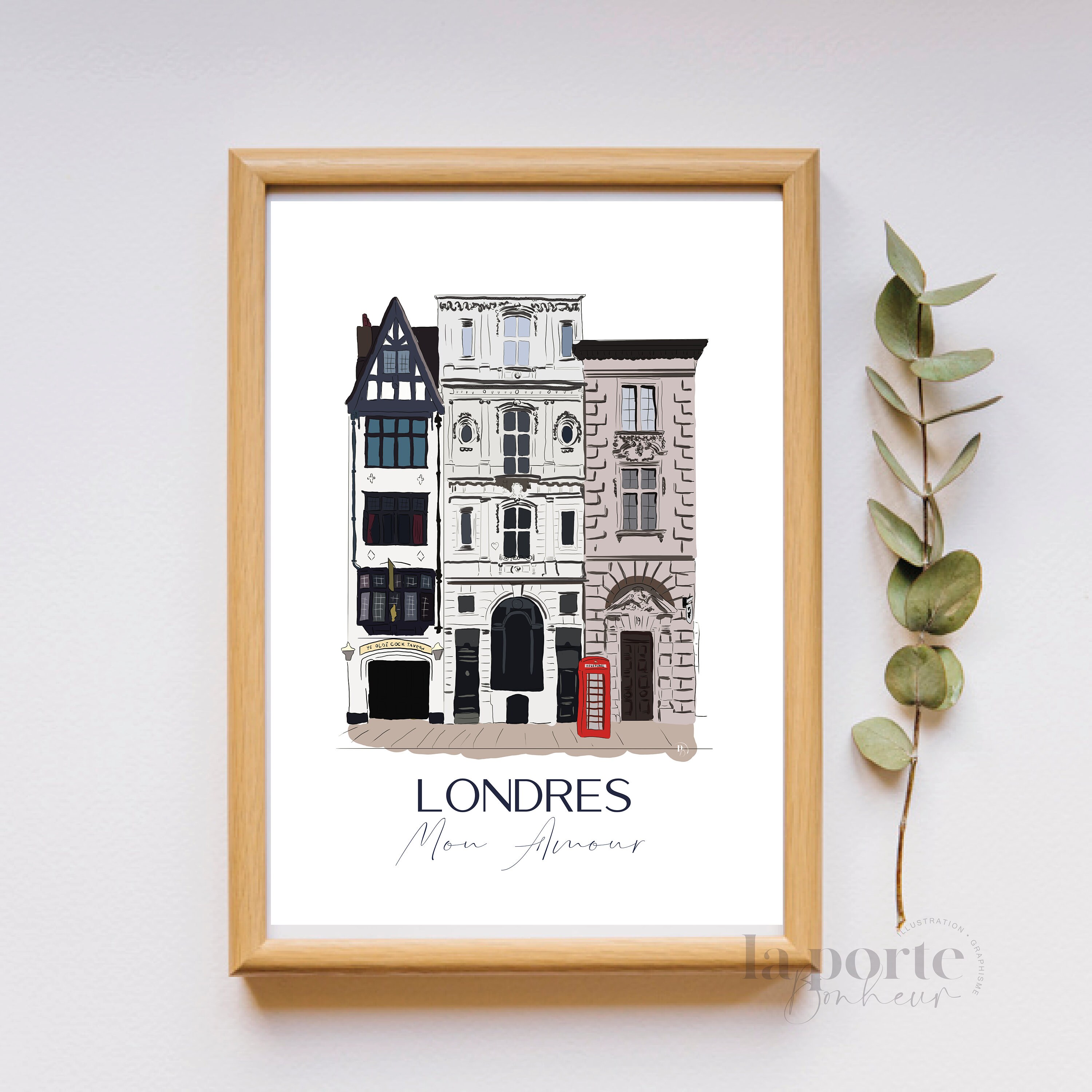 Affiche Poster Décoration Murale Papier Style Croquis Londres Uk Rouyaume-Uni Minimaliste Dessin Cou