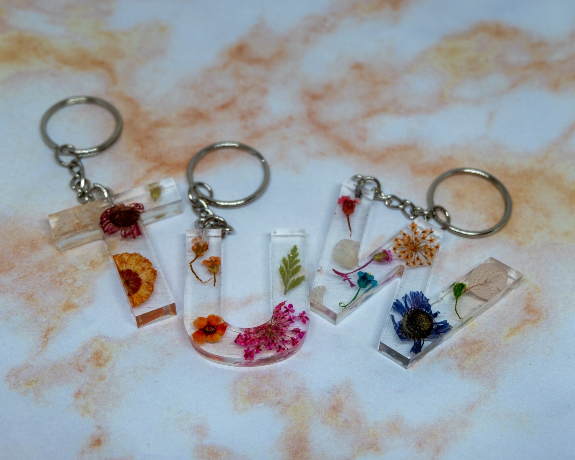 Dried Flower Letter Resin Keychain Dried Flower Personalized Etsy