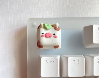 Cute Cow Artisan Kawaii Key Cap | Keebs | Cute Keycaps | Clay Keycaps | Kawaii Gaming | OEM Keycaps | Clay keycaps | Artisan Cow