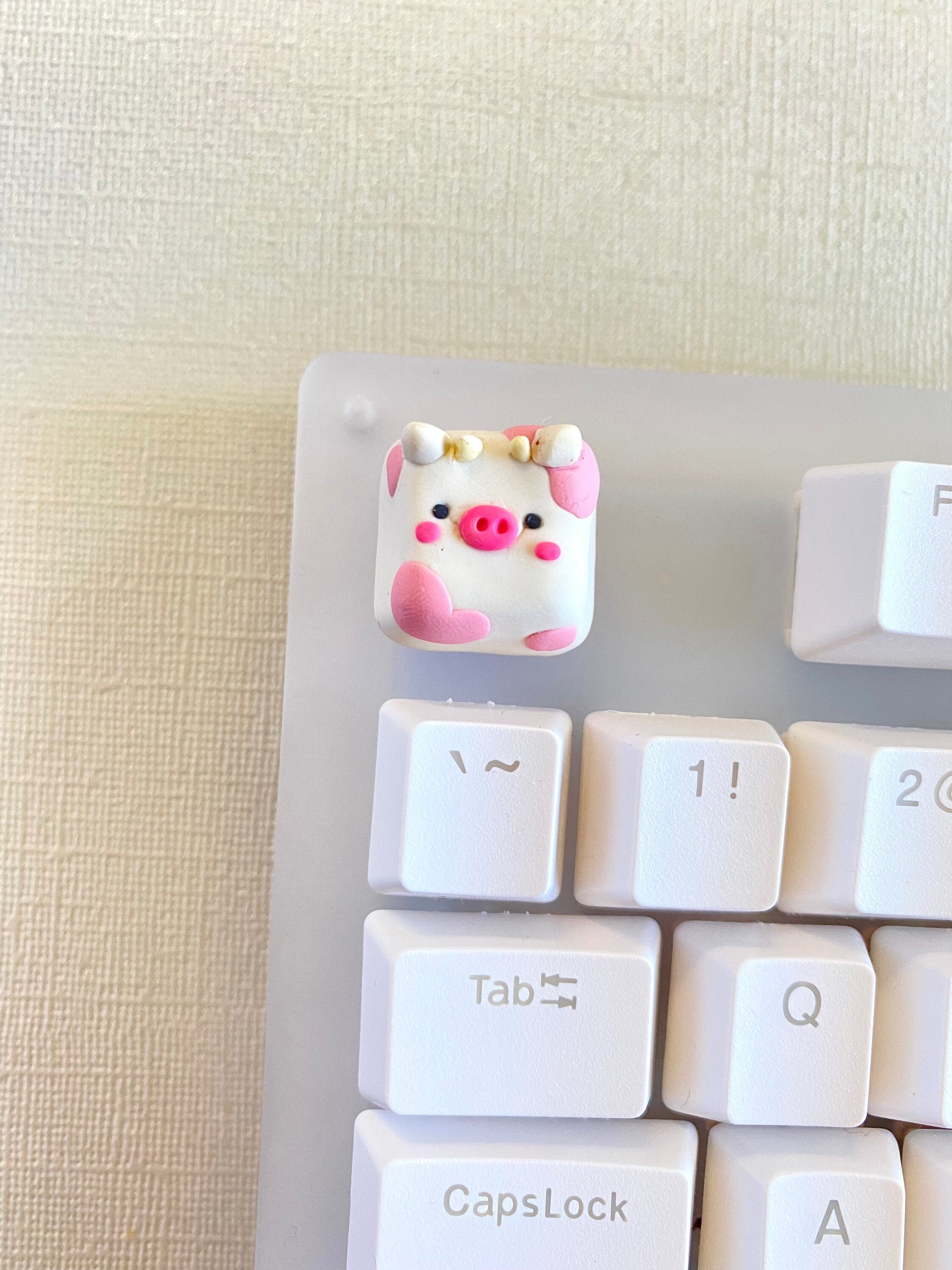 Strawberry Cow Artisan Kawaii Key Cap | Keebs | Cute Keycaps