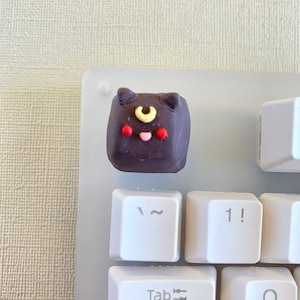 Black Moon Cat Girl Artisan Kawaii Key Cap | Keebs | Cute Keycaps | Clay Keycaps | OEM Keycaps | Lunar Cat Keycap