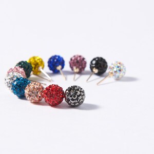 14K Solid Gold Crystal Ball Stud Earrings | Dainty Sparkly Multicolor Earrings | Colorful Everyday Jewelry | Gift for Her