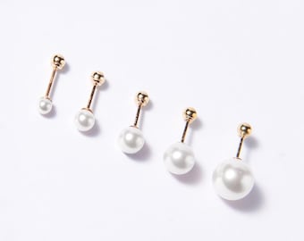 14K Solid Gold | Pearl Piercing Stud | White, Cream, Pink | Multiple Sizes 3mm–8mm |Everyday Earring Cartilage, Lobe, Helix,Tragus