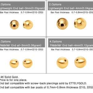 14K Solid Gold Screw Back End Ball, Replacement Earring Backs, 21G 22G, Lightweight & Heavier Options, For Stud Earrings, Piercings
