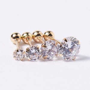 14K Solid Gold Cubic Zirconia Piercing Stud,Multiple cz Sizes 2mm–6mm,Cartilage, Helix, Tragus, Lobe Earring