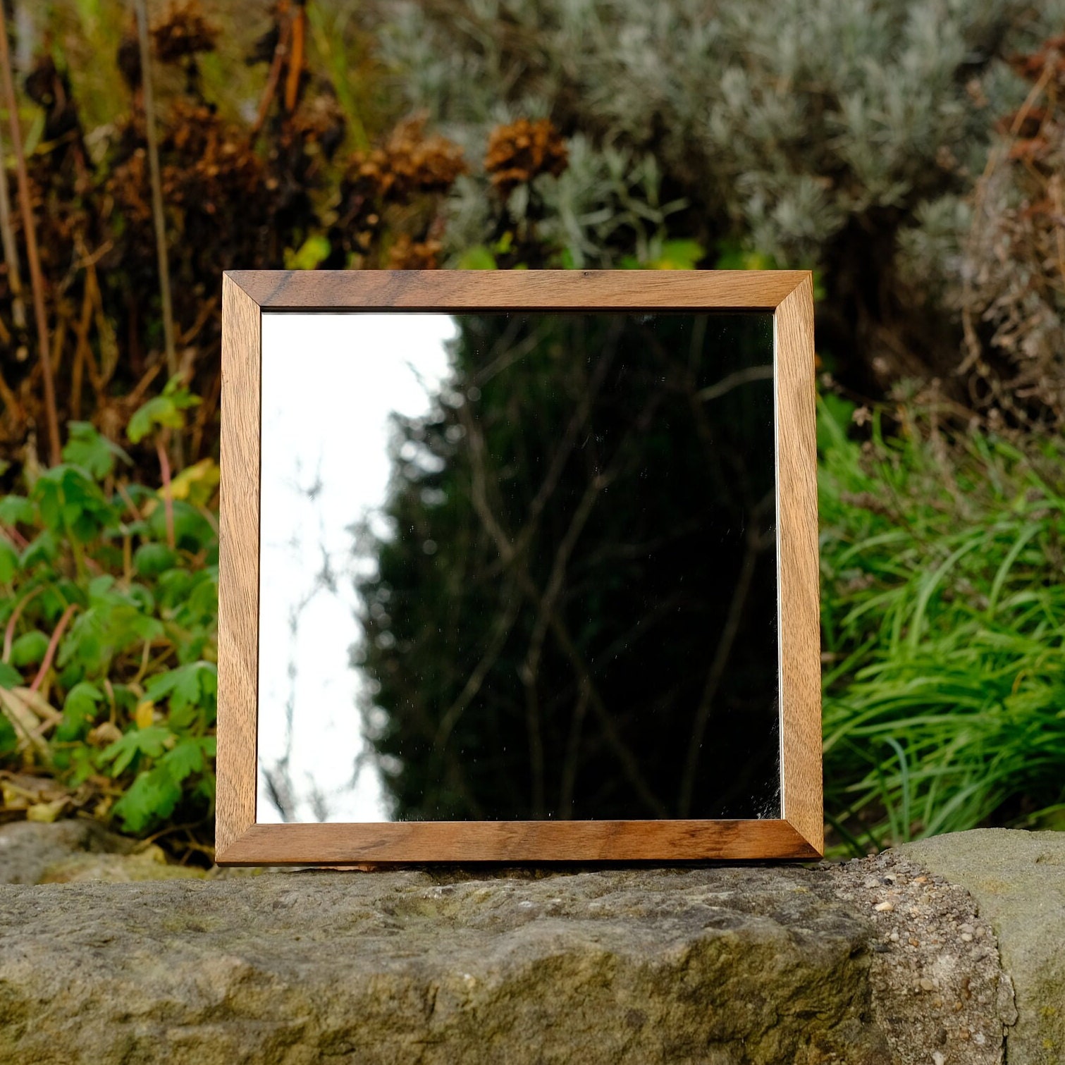Elegant Wooden Mirror 20 X 20 Cm Walnut Etsy