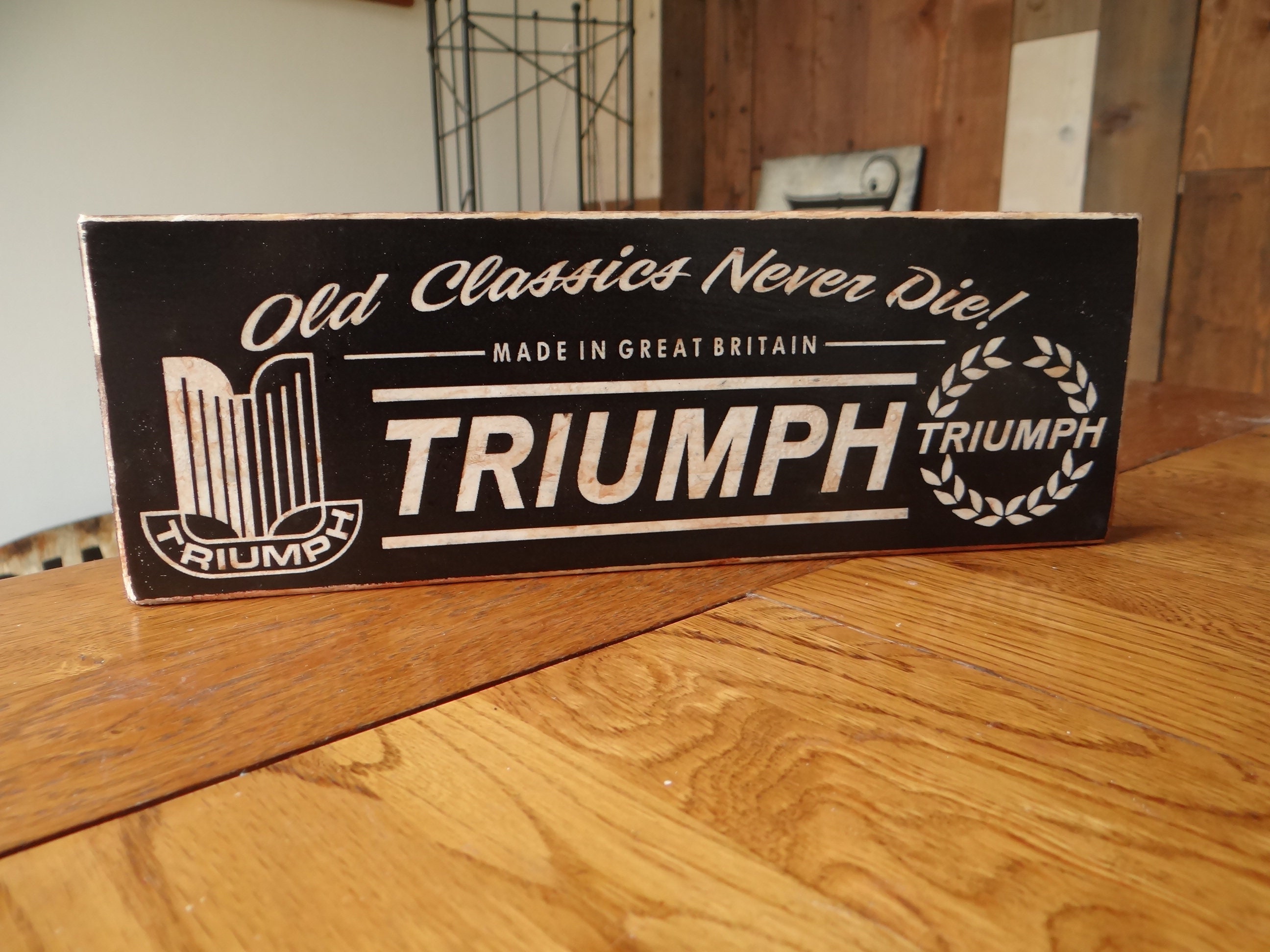 Triumph Classic car Wooden Vintage Style Sign Plaque Old Etsy