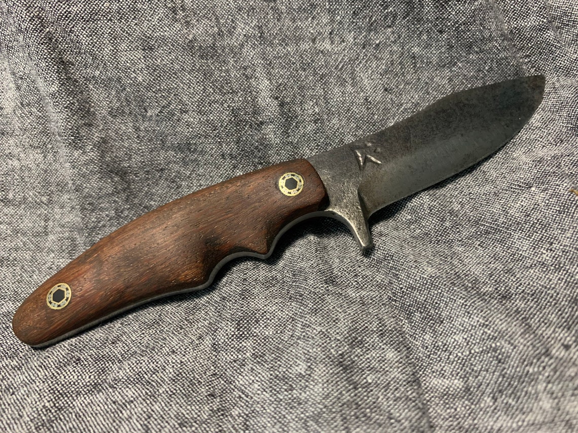 Skinning Knife With Acacia Wood Handle and Mosaic Pins Etsy