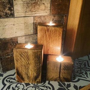 Candle holder, wooden candle holder, rustic home decor, wooden tealight holder, wooden block candle holder, wooden trio tealight holder