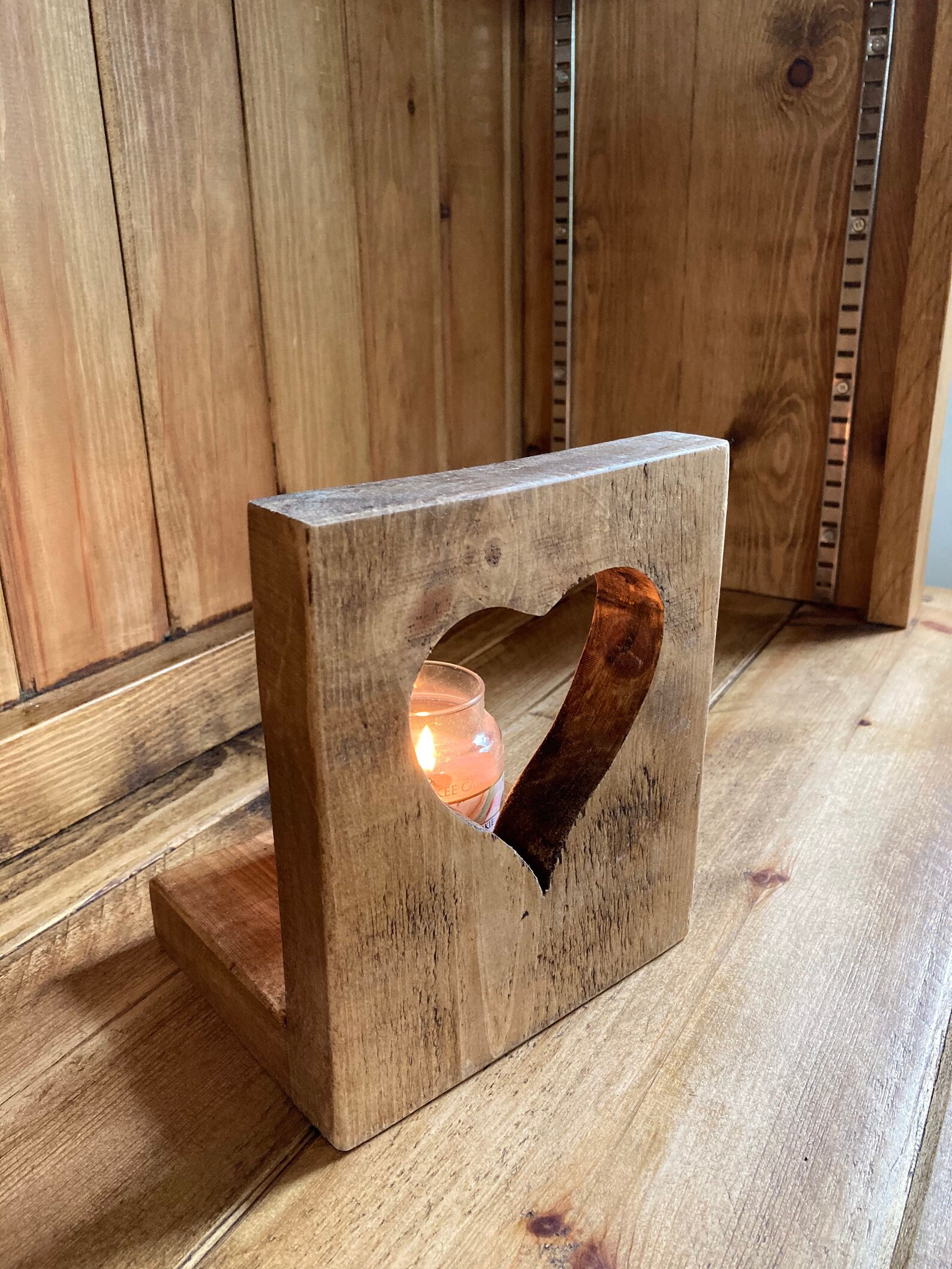 Heart candle holder wooden candle holder rustic candle Etsy