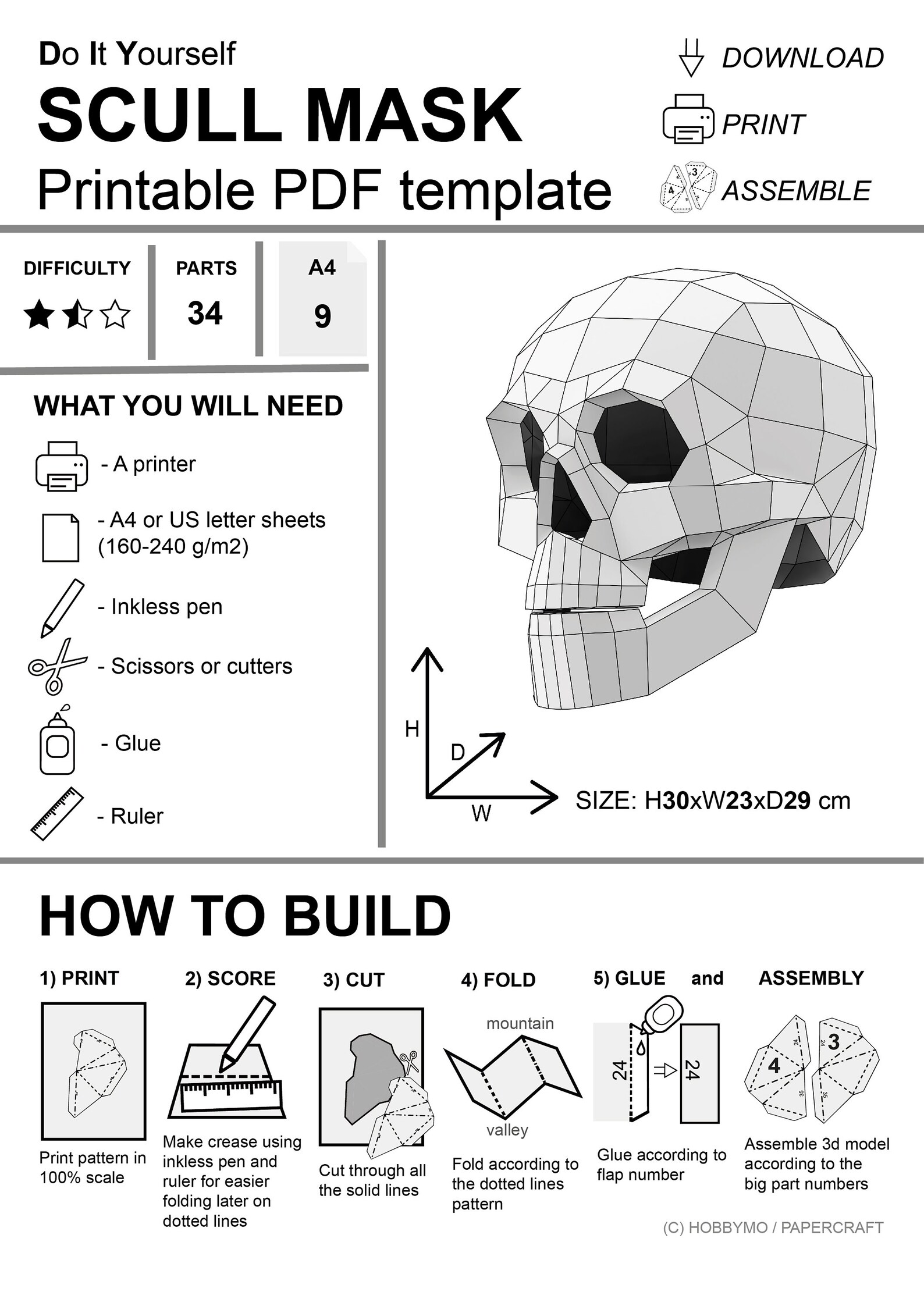 DIY Skull Mask Helmet printable Pdf Template Paper Mask Etsy