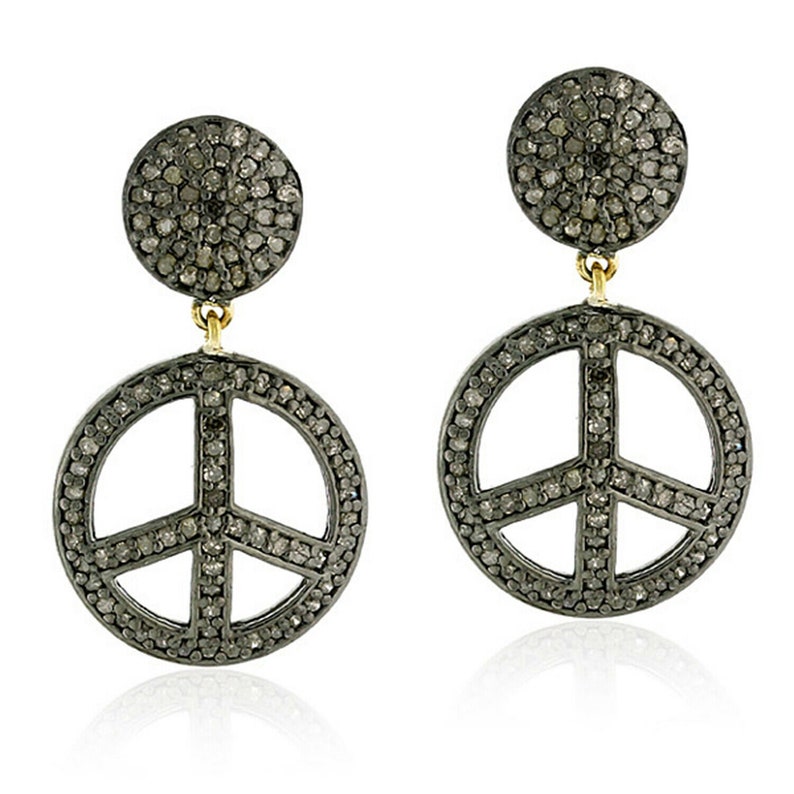Natural Great interest Pave Diamond Peace Sign Earring Dangle 925 18k Jacksonville Mall Sterling