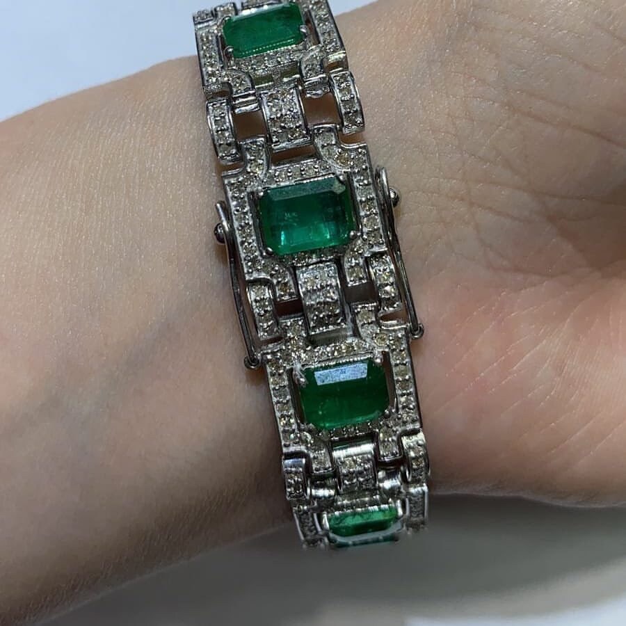 Natural Pave Diamond Green Emerald Gemstone 18k Gold Bracelet - Etsy