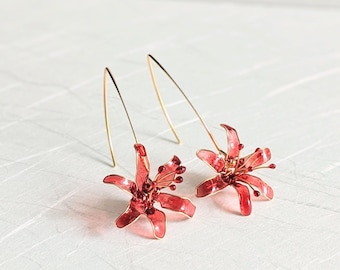 Higanbana Spider Lily Earrings Handmade Gold Plated