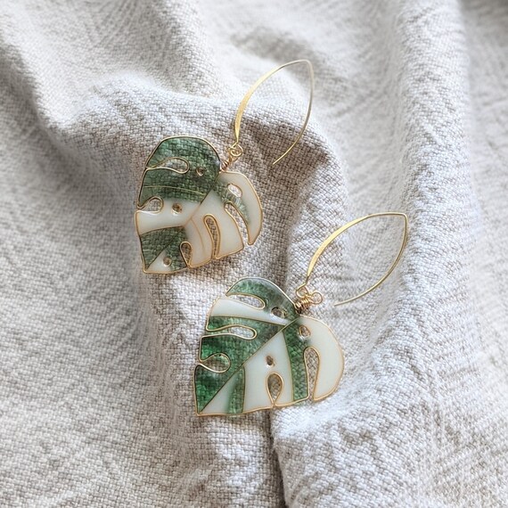 Albo Monstera Gold Plated Hook Earrings
