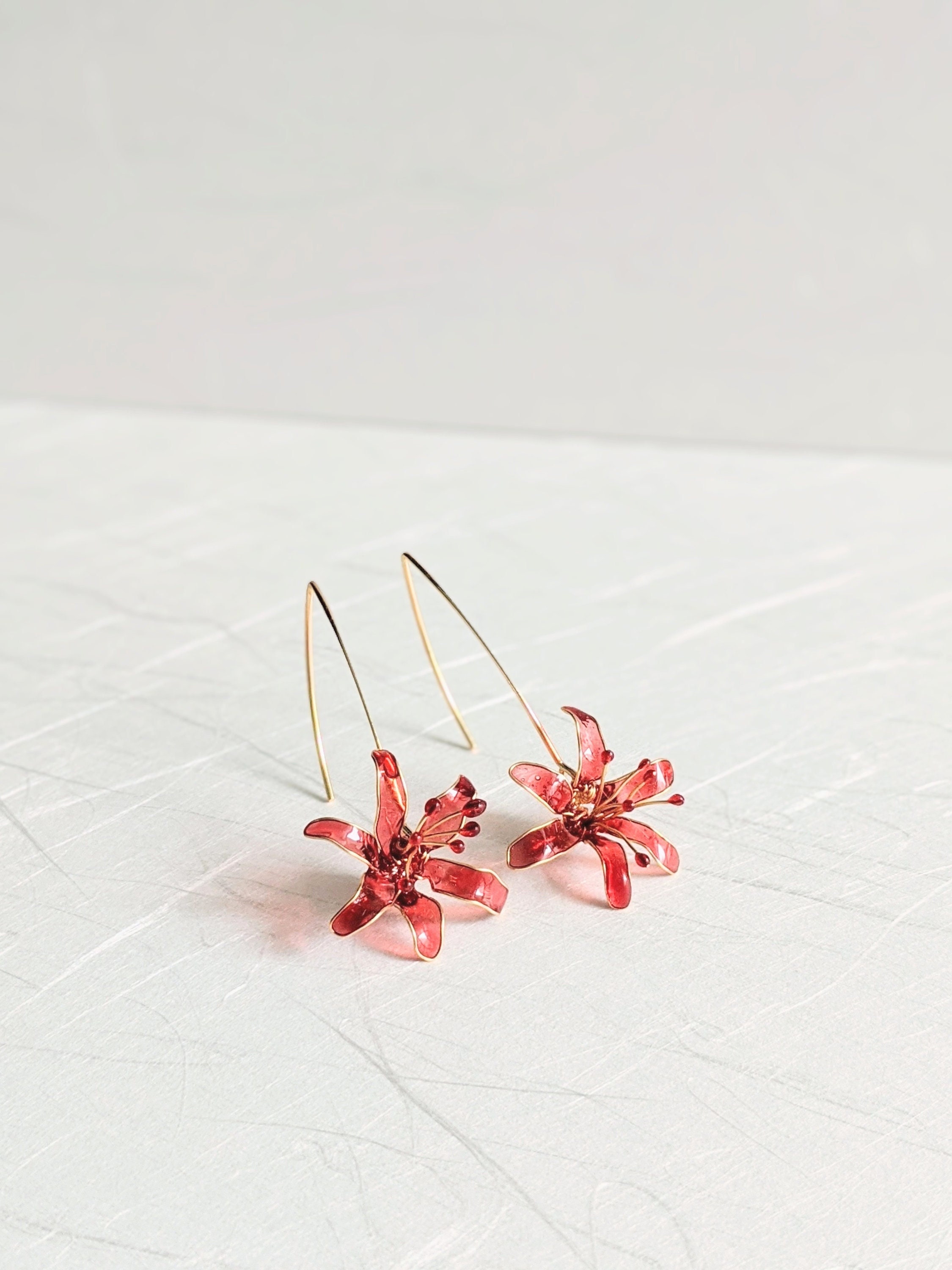 Higanbana Spider Lily Earrings Handmade Gold Plated - Etsy